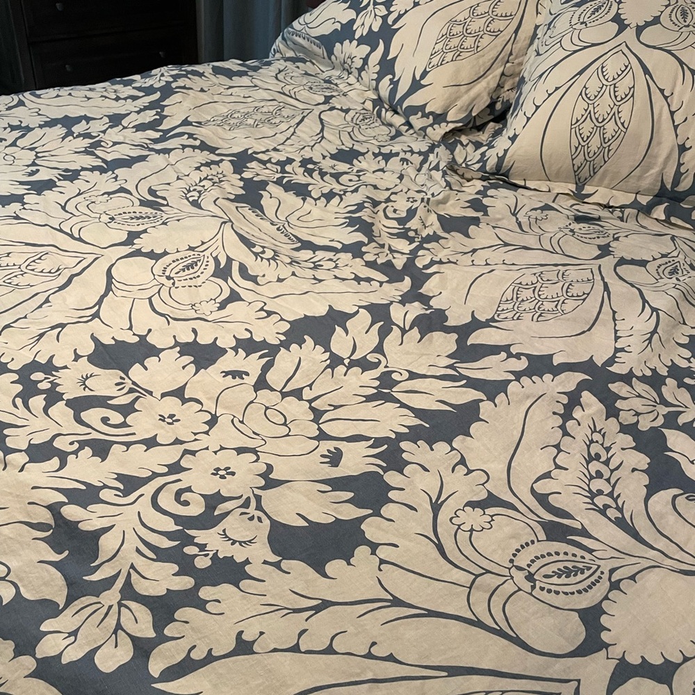 Pottery Barn King Duvet, 2 Euro Shams, 1 accent sham. Pillows not included.
